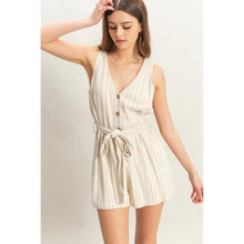 Load image into Gallery viewer, Clearance Striped Rayon Linen Belted Romper
