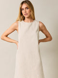 Taupe and White Sleeveless Striped Denim A-Line Mini Dress