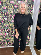 Load image into Gallery viewer, Ribbed Round Neck Pullover and Pants Set in Black
