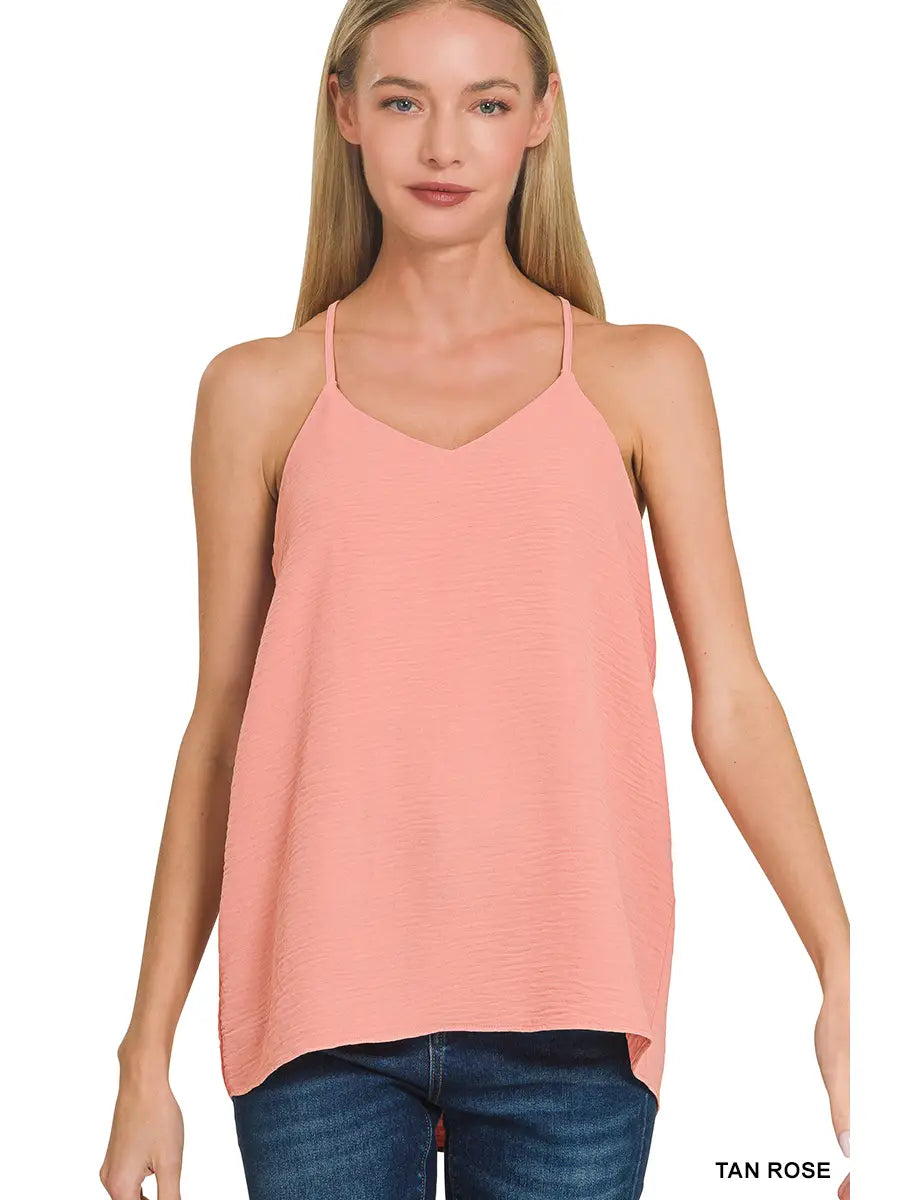 Tan Rose Adjustable Strap V-Neck Cami Top