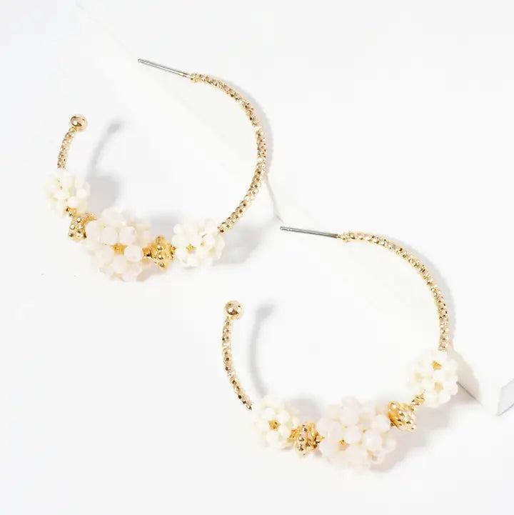 Beaded Ball Clusters 35mm Open Hoop Earrings