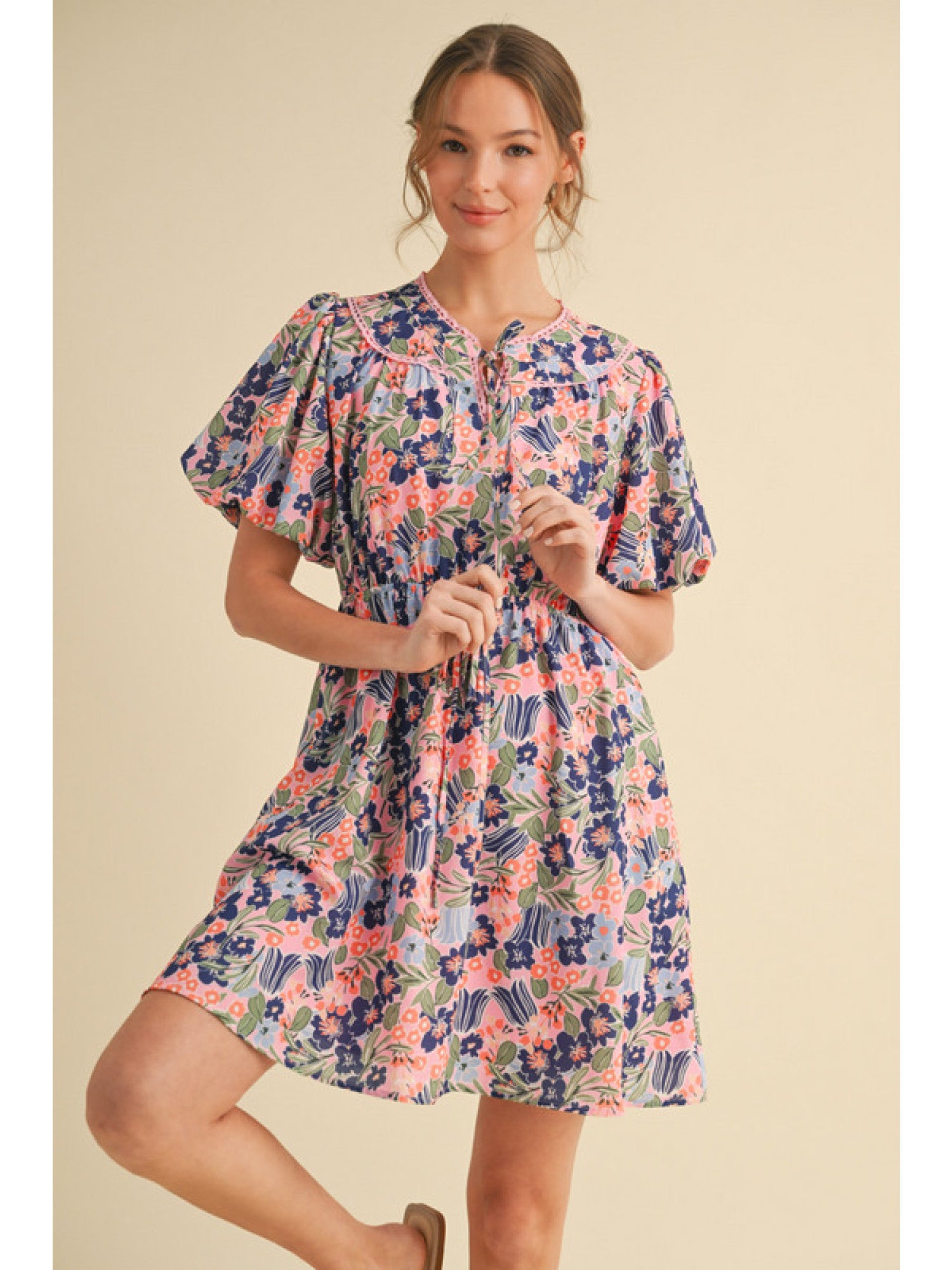 Clearance PUFF SLEEVE FLORAL MINI DRESS