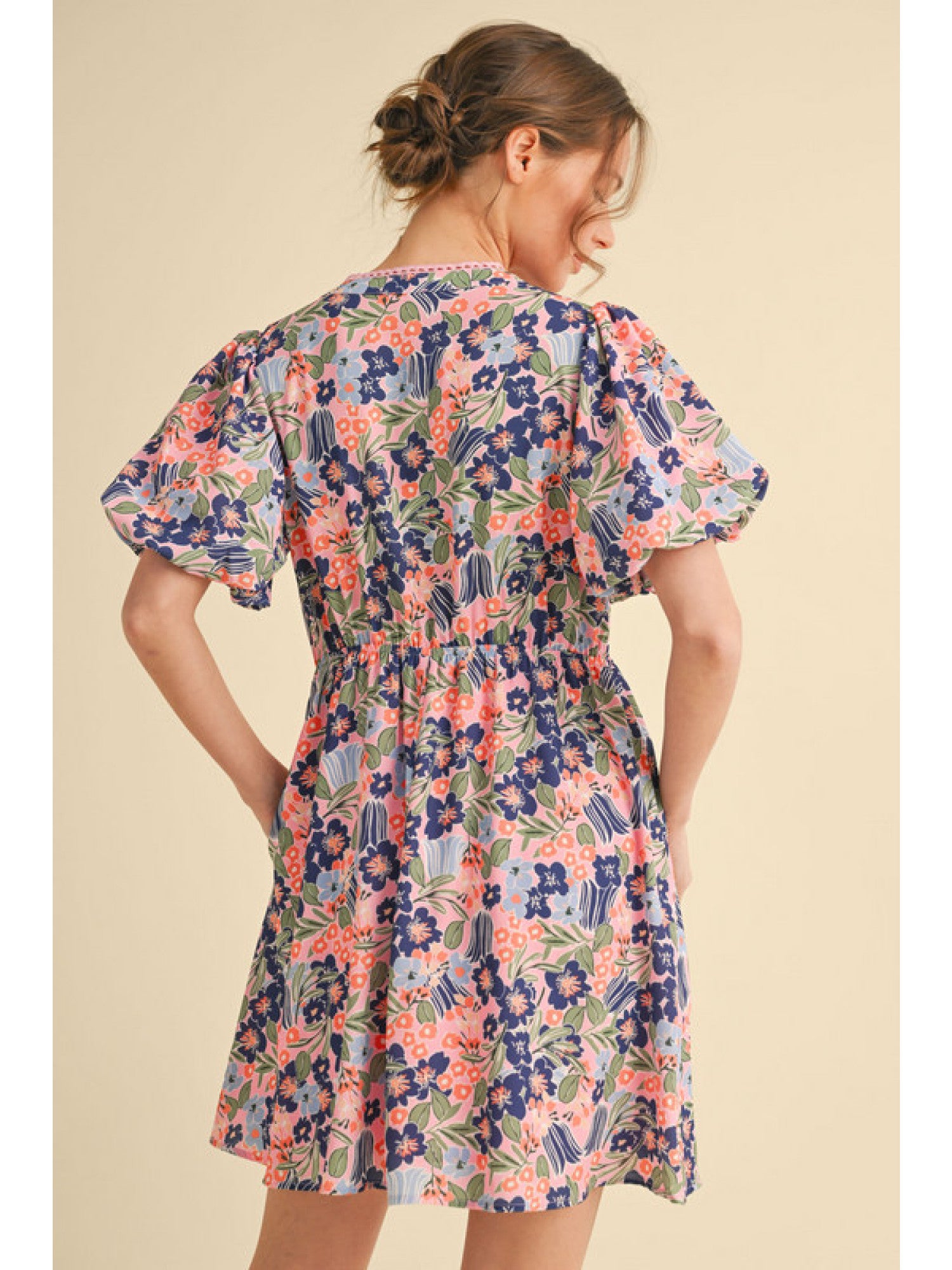 Clearance PUFF SLEEVE FLORAL MINI DRESS