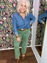 Load image into Gallery viewer, Chambray Collared 3/4 Tab Sleeve Shirt
