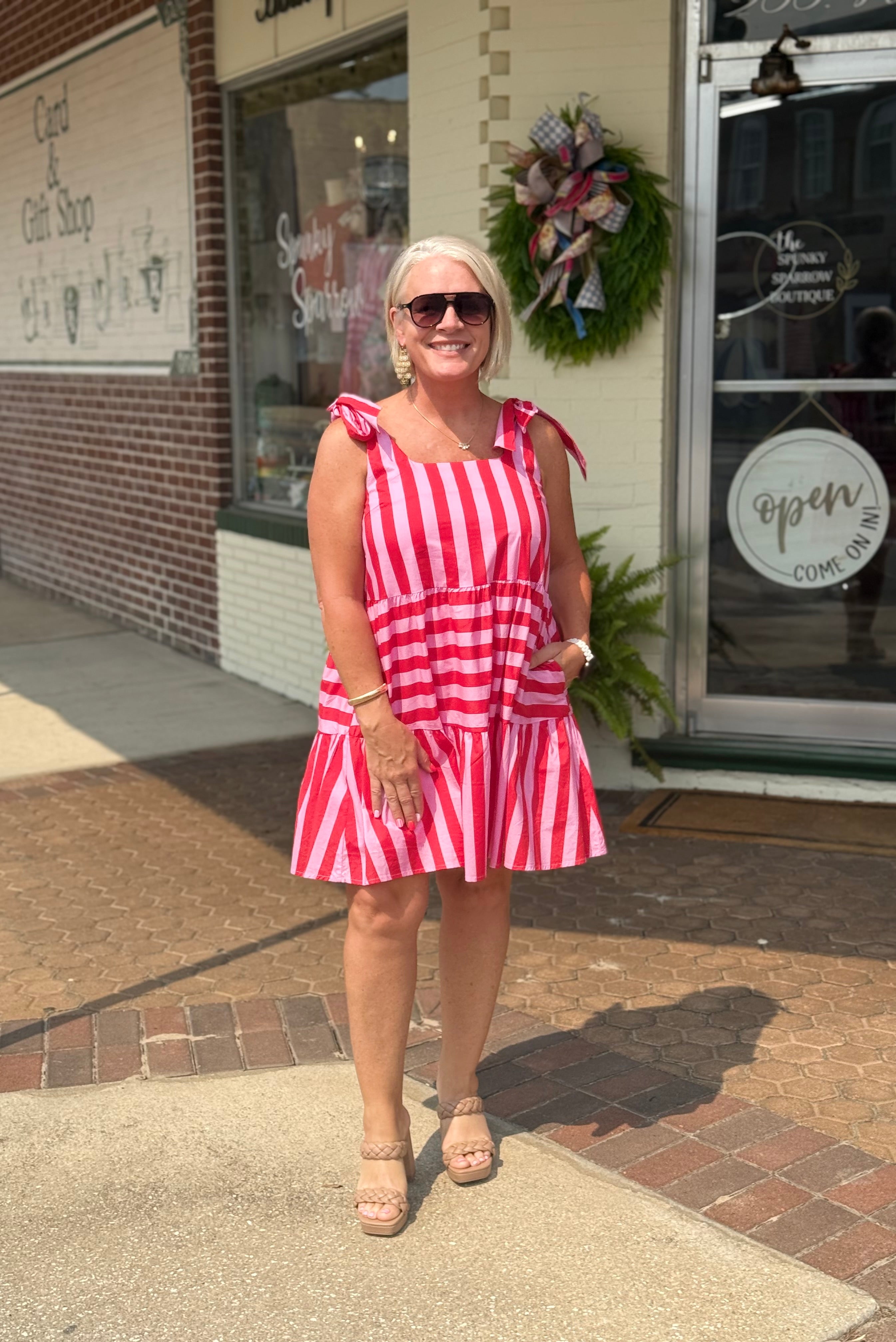 Red Combo Striped Sleeveless Mini Dress