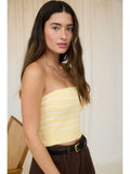 Butter Yellow Stripe Strapless Cropped Sweater Knit Top