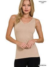 Load image into Gallery viewer, U or V Neck 2-way Seamless Tank IN BLACK, MOCHA, OR BROWN
