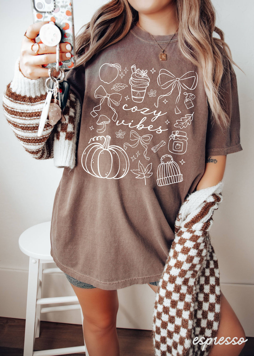 Fall Cozy Vibes Doodle Espresso Tee