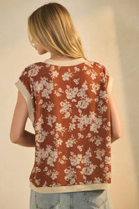 Terra Cotta Floral Printed Jacquard Knit Top