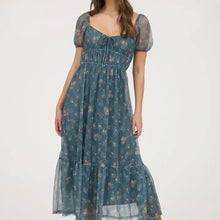 Load image into Gallery viewer, MOSS GREEN ORGANZA MIDI DRESS
