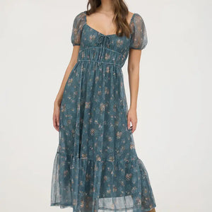 MOSS GREEN ORGANZA MIDI DRESS