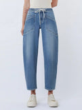 Vervet High Rise Elastic Waistband Wide Barrel Jeans