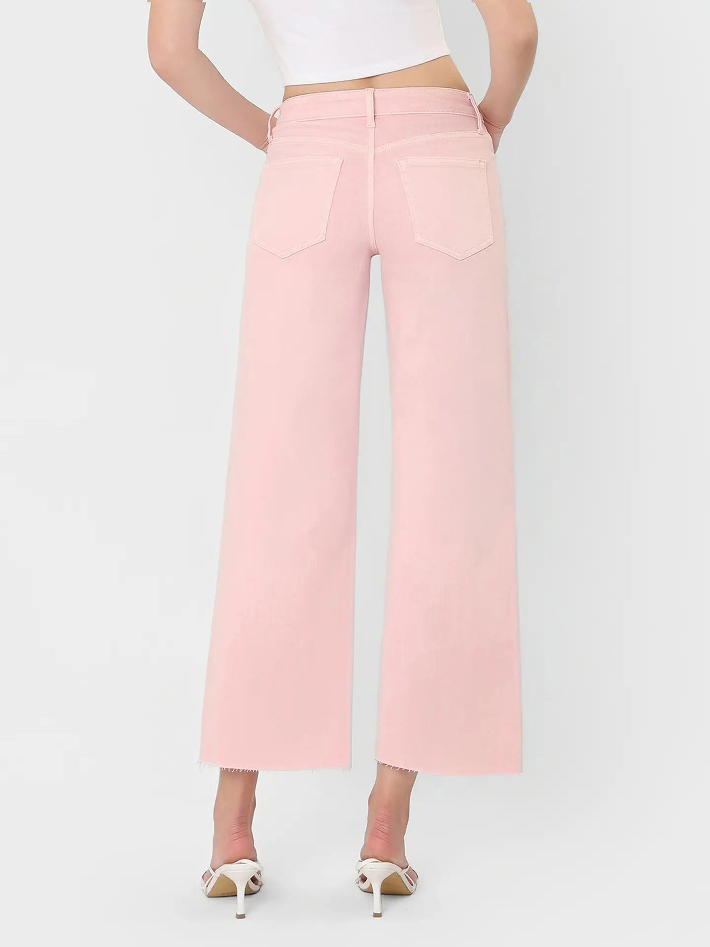 Vervet Baby Pink High Rise Color Crop Wide Leg Jeans