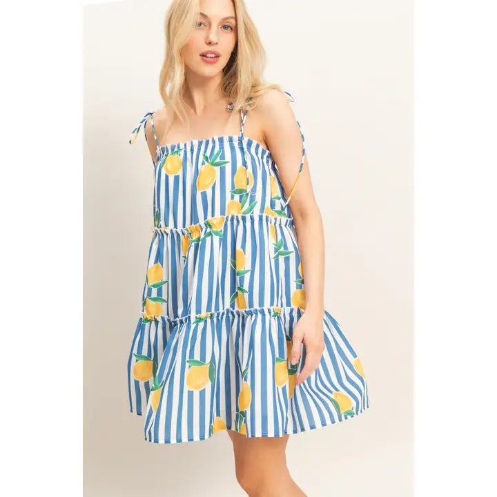 Lemon Striped Tiered Mini Dress