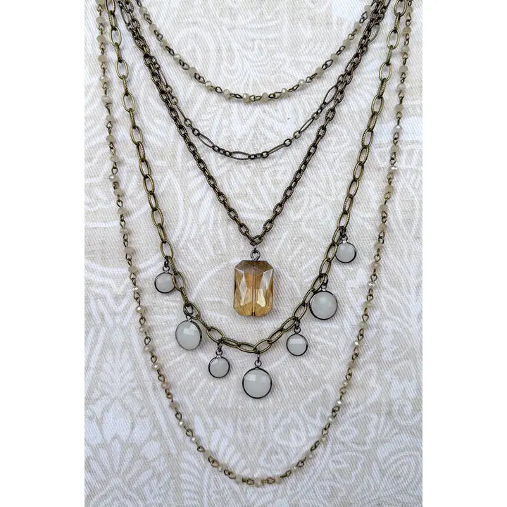 5 Layer Long Chain Necklace with Intermittent Beading
