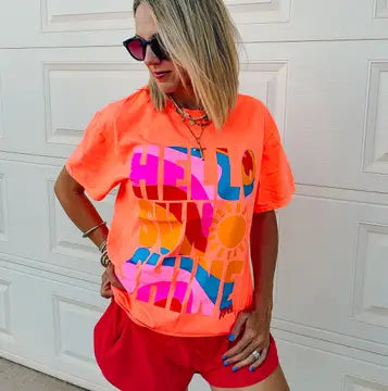 Hello Sunshine Neon Coral Tee