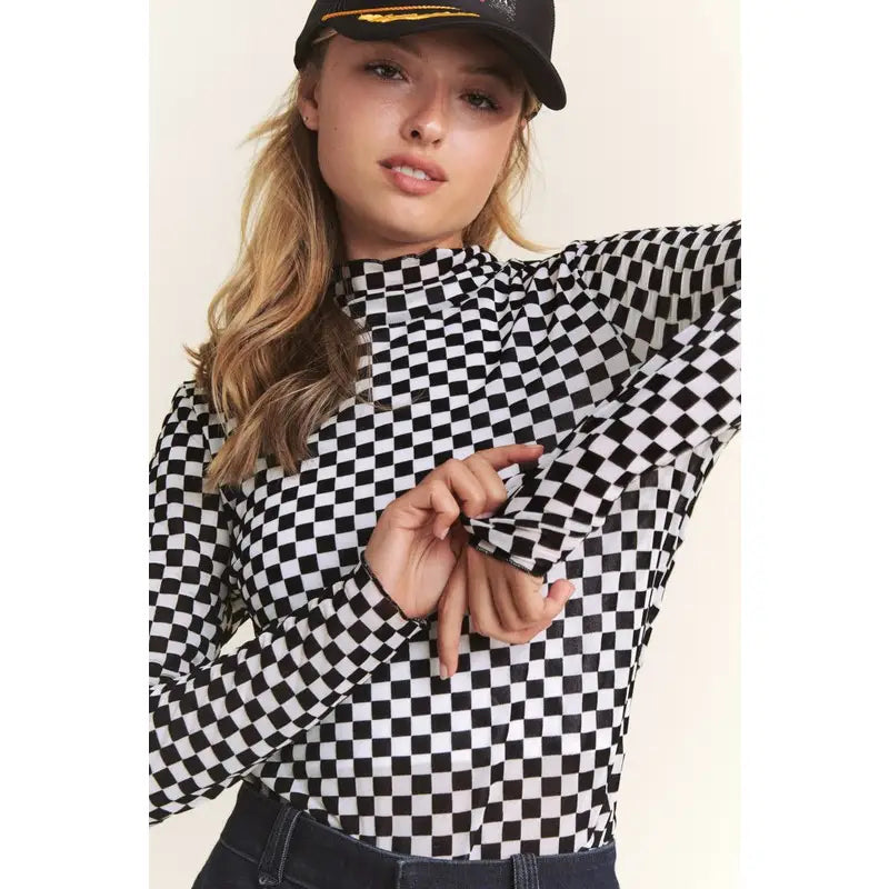 AROUND THE TRACK MESH CHECKERED TOP