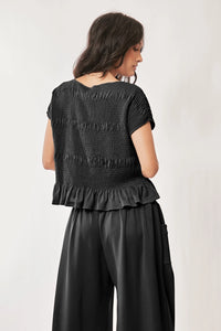 Ruffle Cap Sleeve Top and Waistband Pants Set