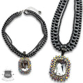 RHINESTONE RECTANGLE PENDANT NECKLACE