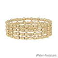 Gold Textured Oval and Gold Beaded Set of 4 Stretch Bracelets