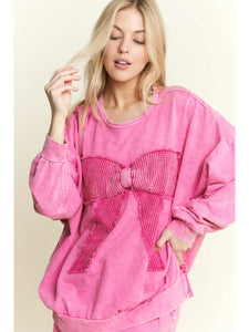 Pink Waffle Ribbon Bow Terry Top