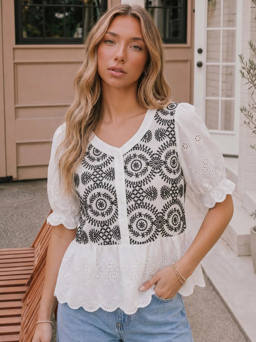 Button Down Eyelet Lace Shirts Blouse