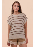 Natural Striped Knit Sweater Vest Top