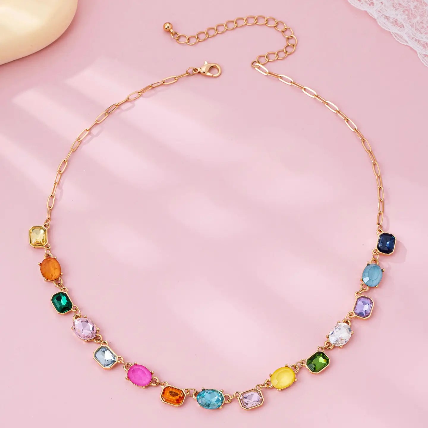 Multicolor Gemstone Paperclip Chain Necklace