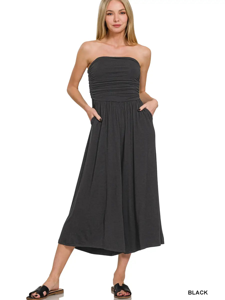 DOUBLE LAYERED TUBE TOP ROMPER IN BLACK