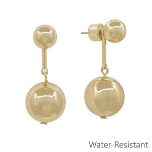 Water Resistant Gold Bar with Gold 7MM Ball 1.5" Drop Earring
