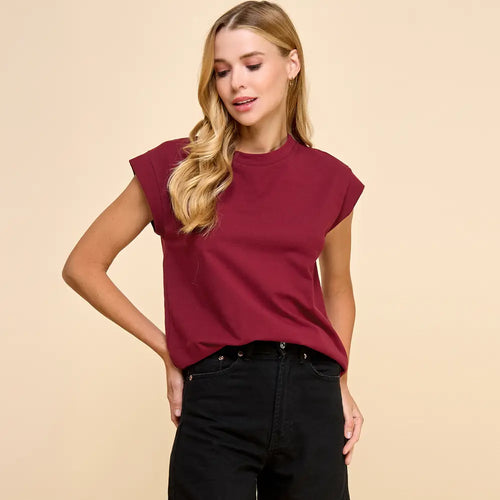 Burgundy Short Sleeve Solid Top