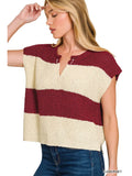 Cabernet Split Neck Sleeveless Stripe Sweater