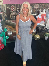 Load image into Gallery viewer, CHARCOAL STRIPE LINEN MIDI DRESS

