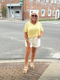 Butter Yellow Woven Airflow V-neck Short Sleeve Top