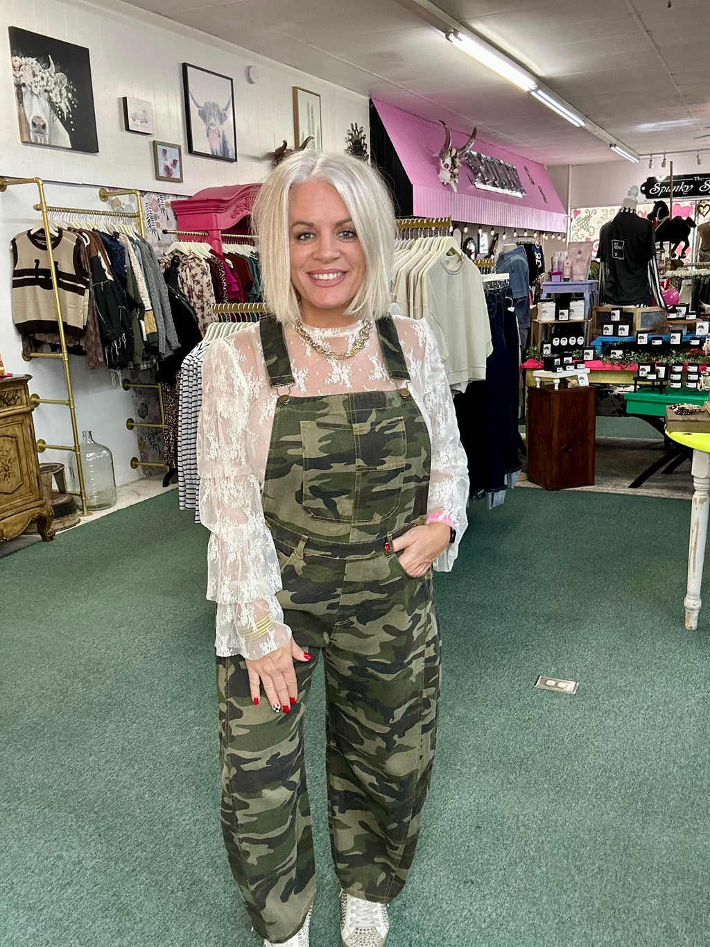 Camo Denim Barrel Overall Jumpsuit