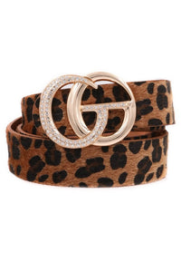 Rhinestone buckle leopard belt