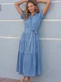 Denim Shirt Button Midi Dress