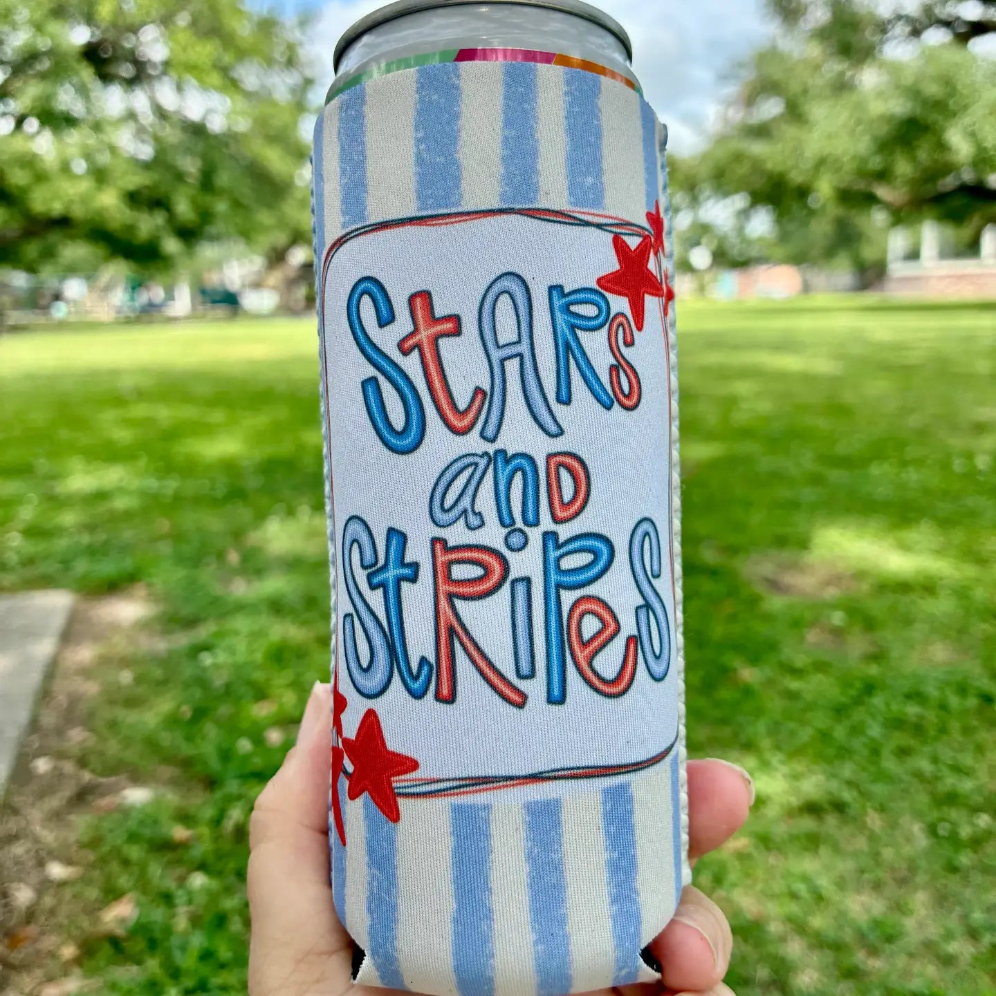 Slim Size Stars and Stripes Patriotic Koozie For the 4th of July