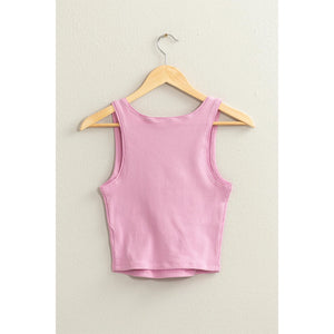 SQUARE NECK CROP TANK IN PINK