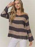 Dark Grey and Taupe Striped Lightweight Knit Sweater