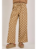 Taupe Relaxed Wide Leg Soft Polka Dot Drawstring Pants