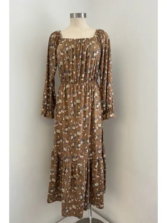 MOCHA FLORAL MIDI DRESS