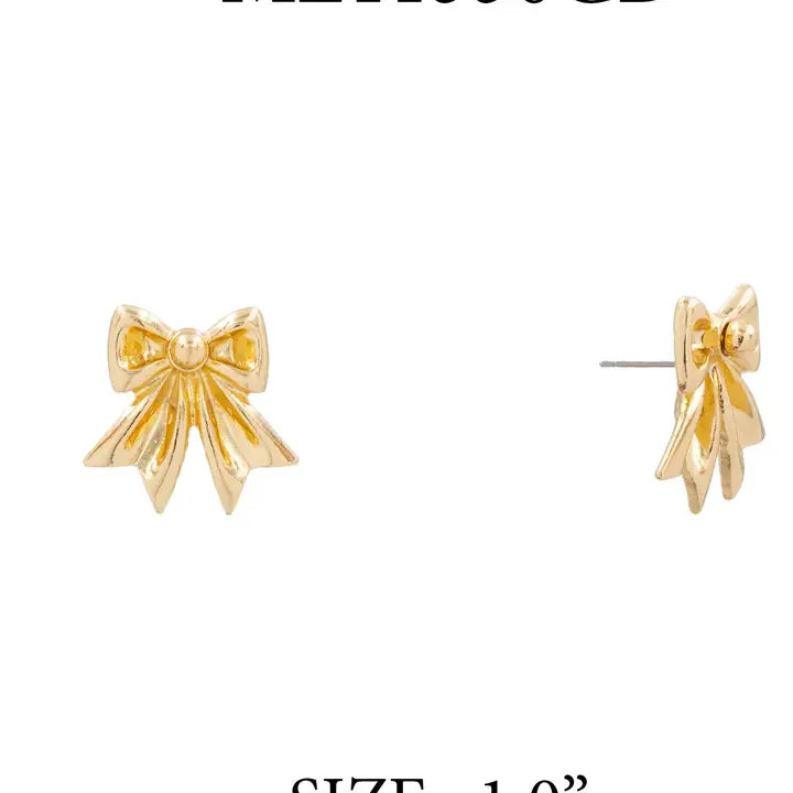 Gold Metal 1" Bow Stud Earring