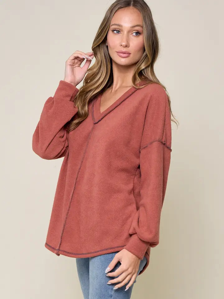 V- Neck TEXTURED Cinnamon Top