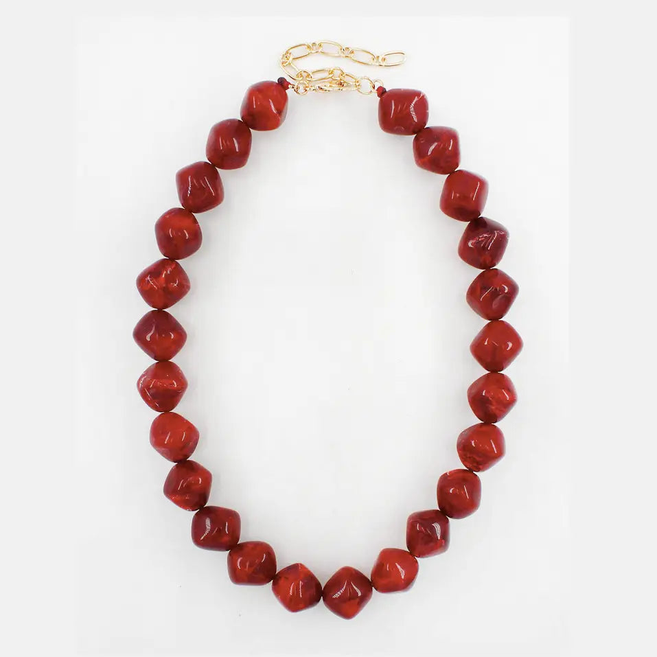 Maroon Acrylic Stone Chunky Beaded Necklace 16"-18"