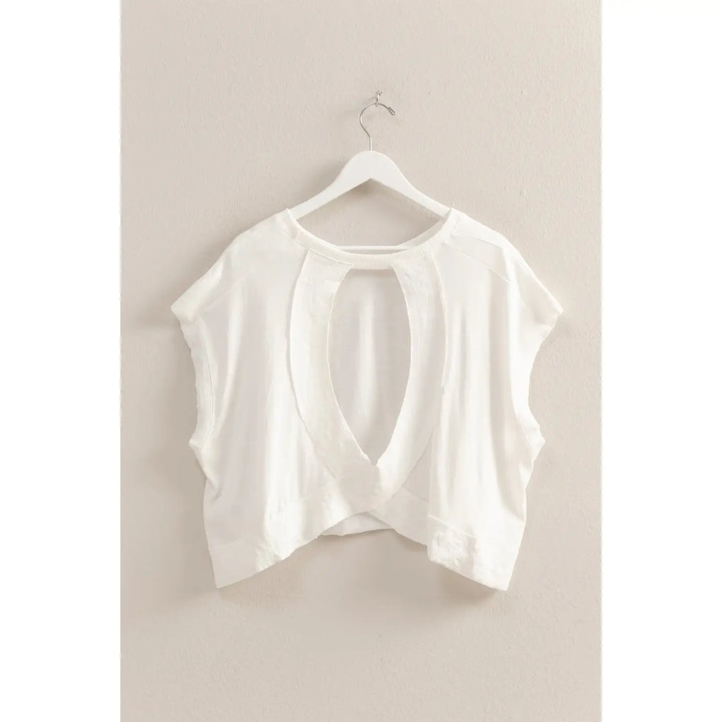 White Open Back Boxy Crew Neck Top