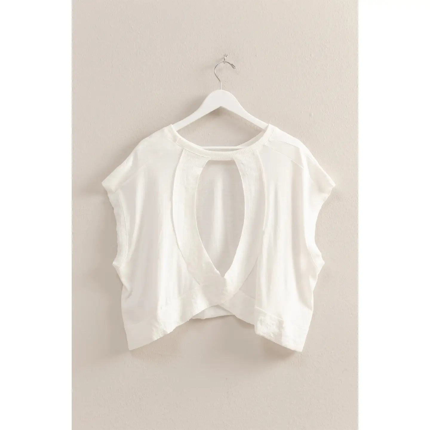 White Open Back Boxy Crew Neck Top