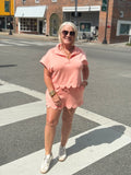 Coral Half-Zip Scallop Active Shorts Set