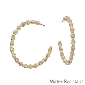 Water Resistant Twisted Gold Bead 2" 4MM Hoop Earring