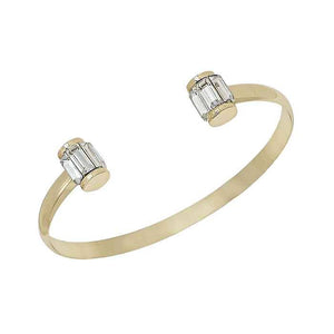 Clear Rectangle Crystal on Open Gold Cuff Bracelet